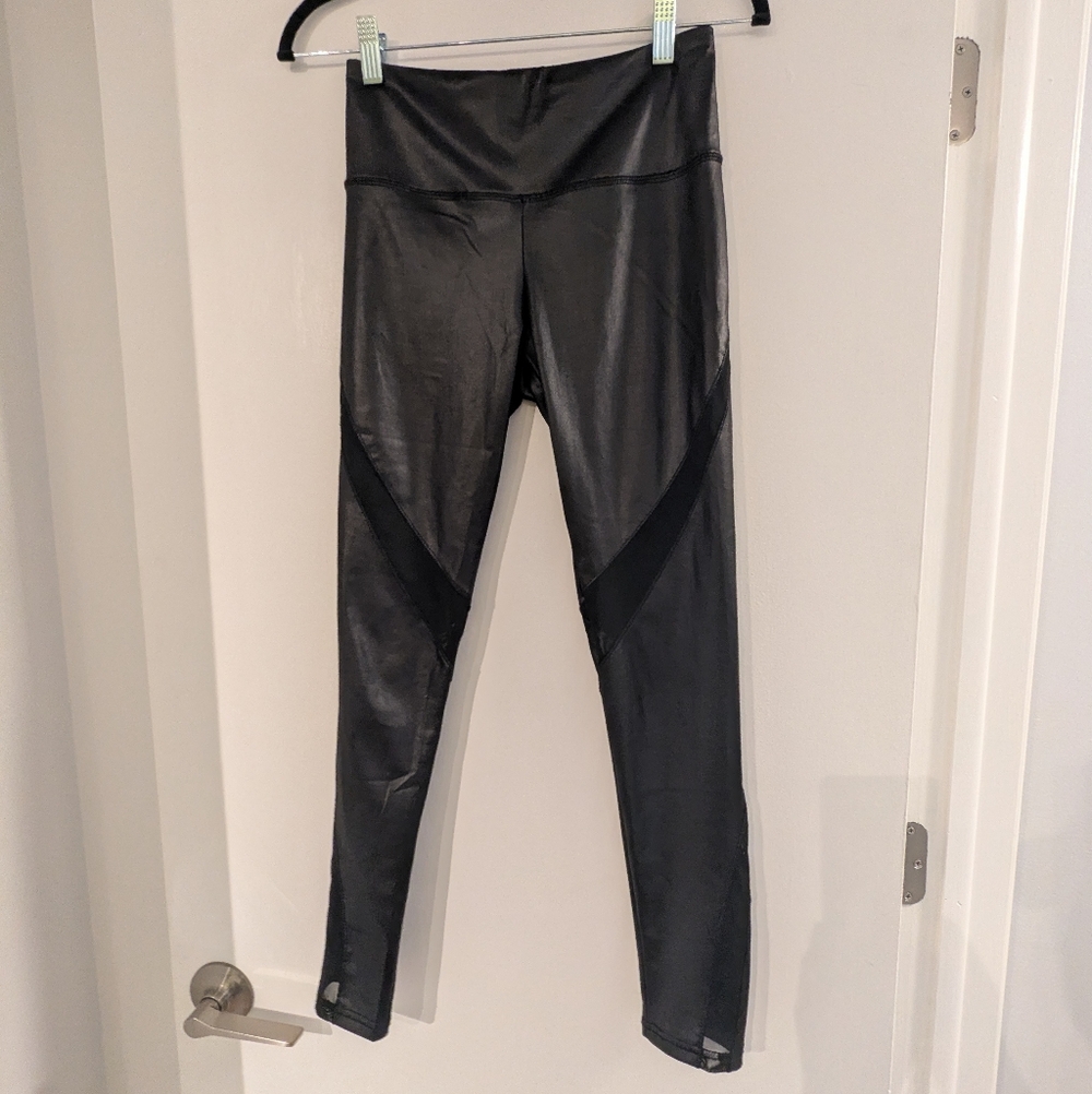 Faux Leather Mesh Insert Leggings